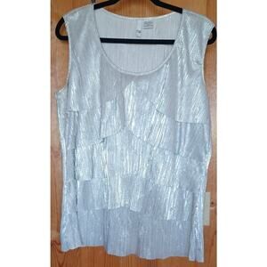 VTG Scumi Jo Silver Glittery Top Women's XL Disco Glam 70s 80s Club Fluttery